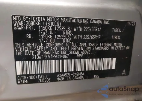 2024 Toyota Rav4 Xle from USA, damaged, VIN 2T3W1RFV1RW314067